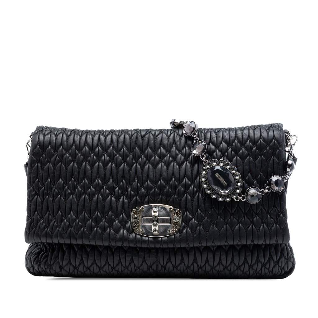 Miu Miu Large Matelasse Nappa Crystal Satchel Black Leather Very good condition - Front View