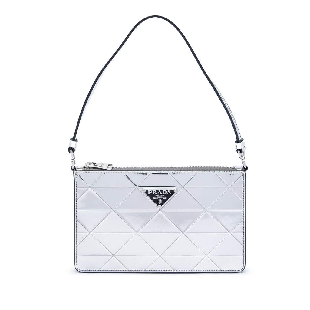 Prada Mini Metallic Spazzolato Tria Shoulder Bag Silver Leather Very good - Front View