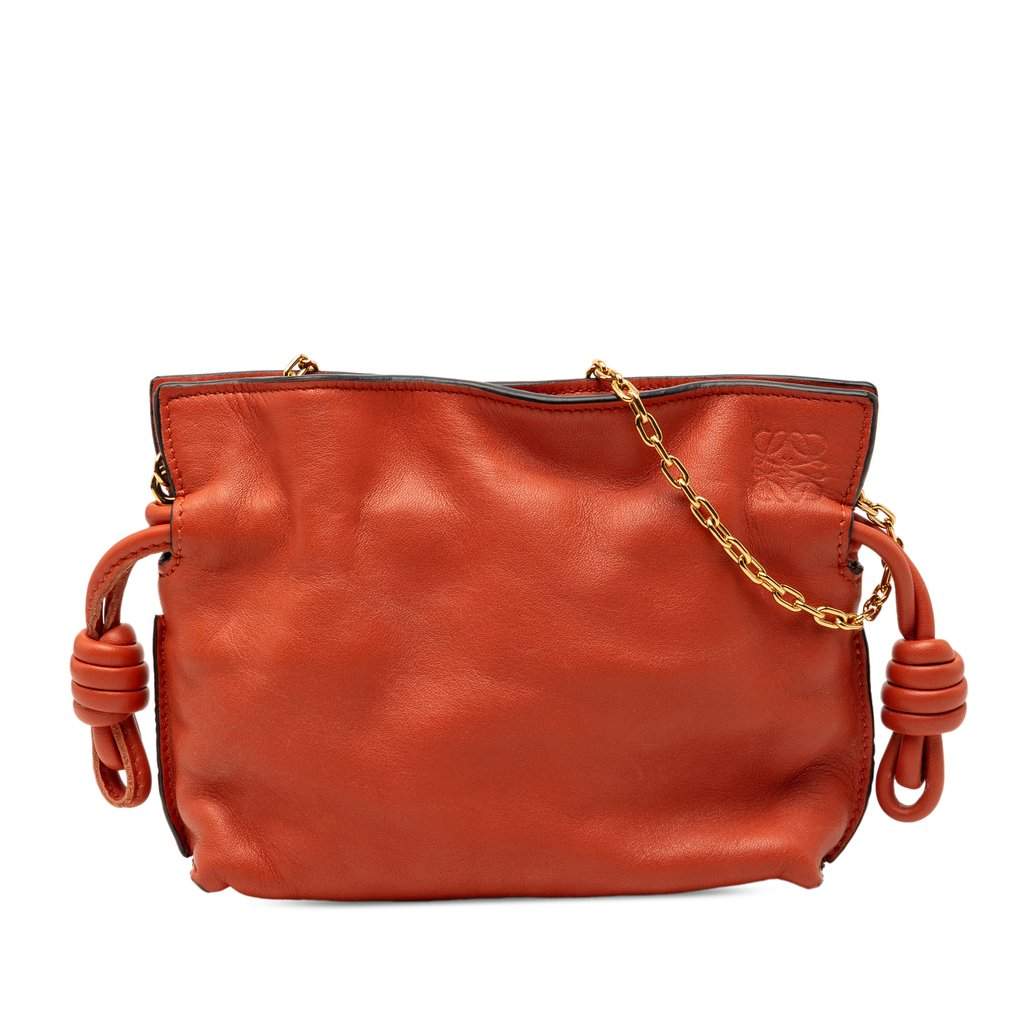 Loewe Nano Leather Flamenco Knot Chain Crossbody Orange Leather Very good condition - Front View