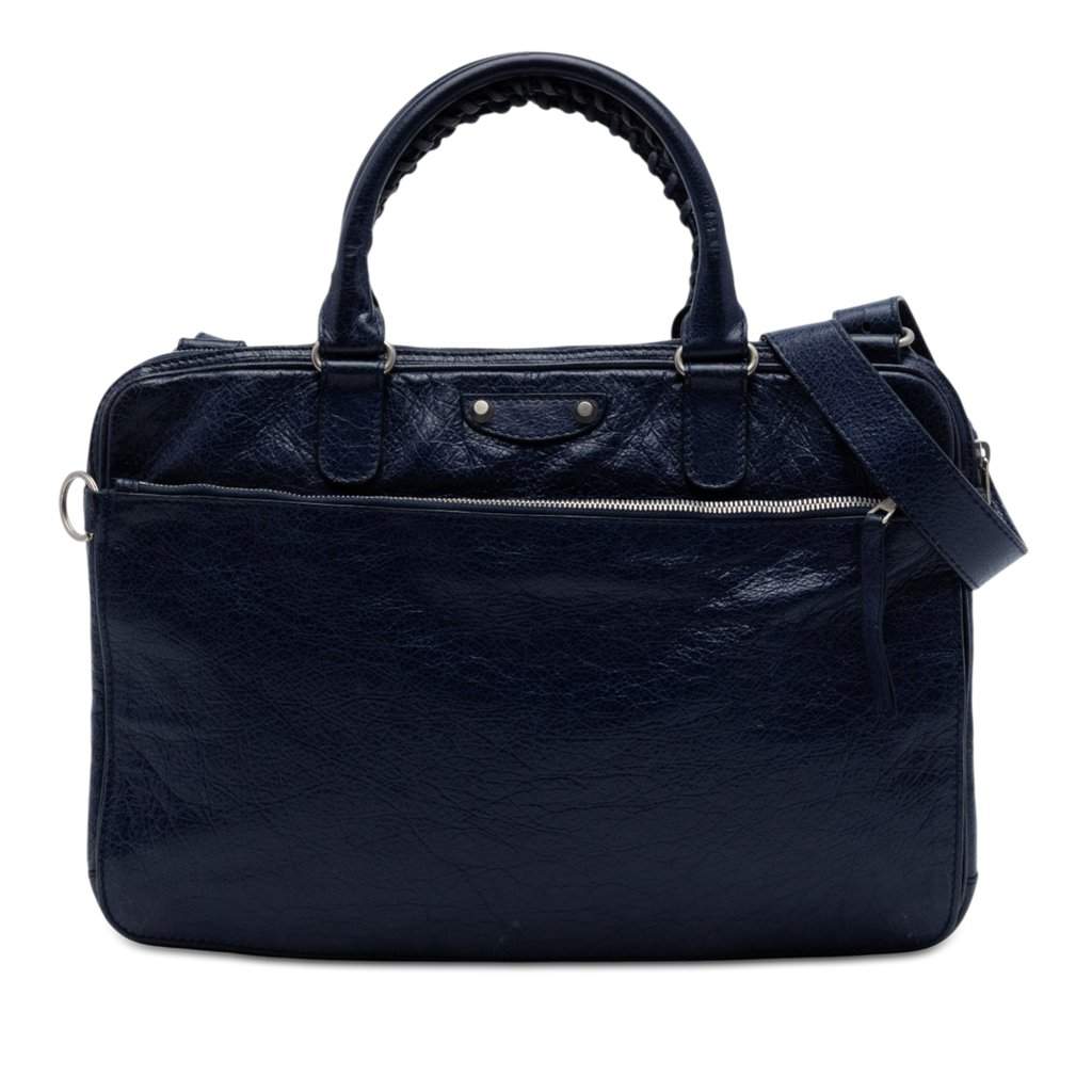 Balenciaga Lambskin Motocross Giant 12 Briefcase Blue Leather Very good condition - Front View