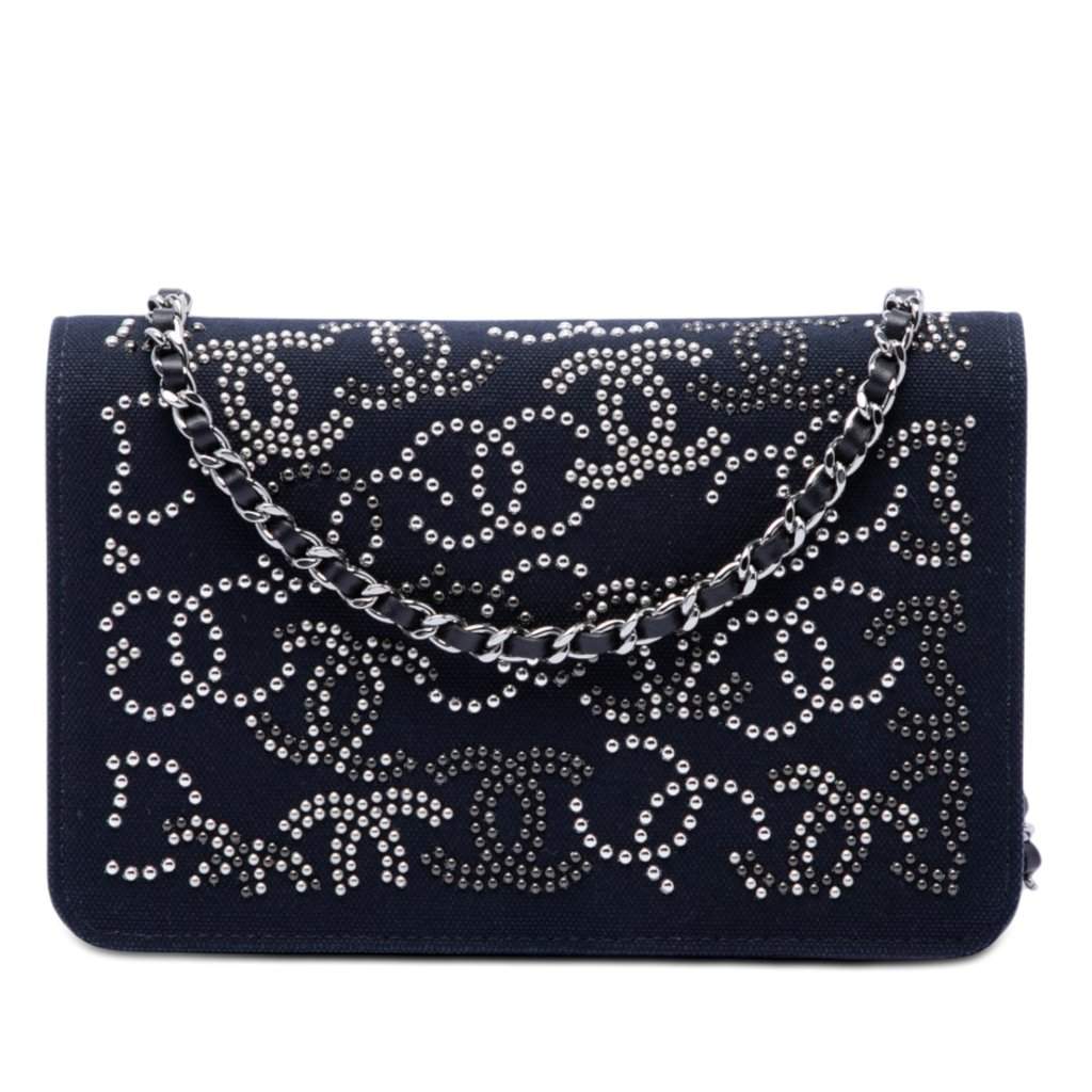 Chanel Paris Shanghai Crystal Embellished Canvas Wallet On Chain Blue Very good condition - Front View
