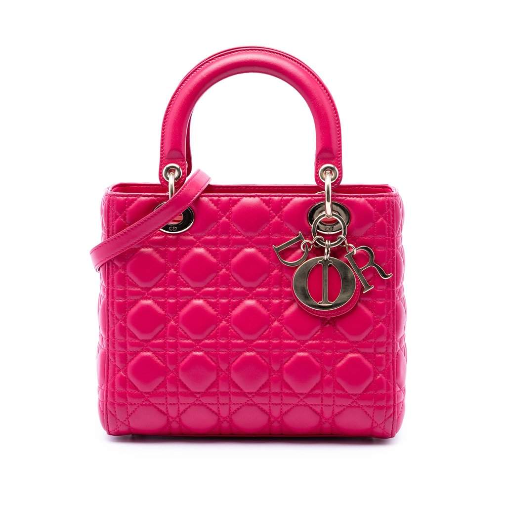 Dior Medium Lambskin Cannage Lady Dior Pink Leather Very good condition - Front View