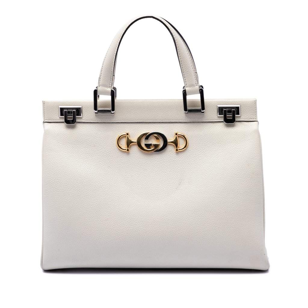 Gucci Medium Calfskin Zumi Top Handle Bag White Leather Very good condition - Front View