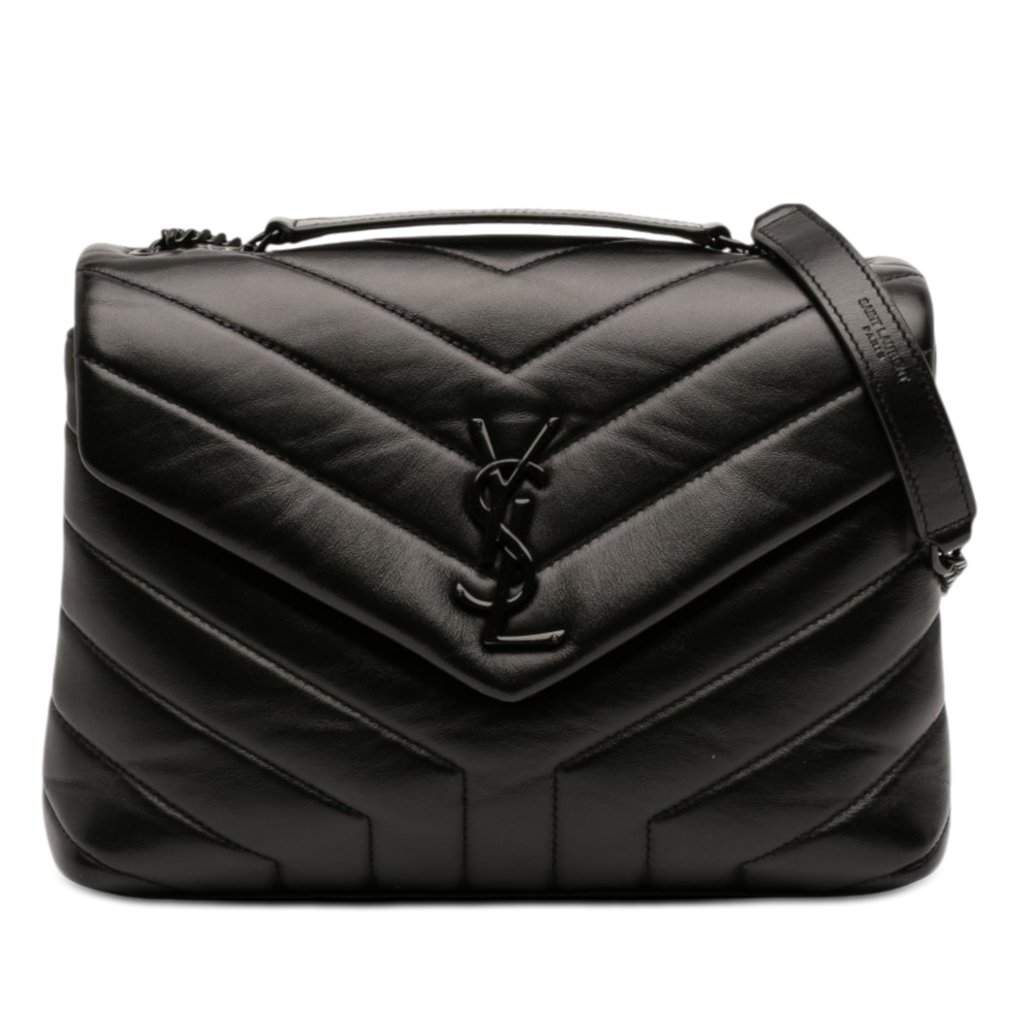 Saint Laurent Small Matelasse Calfskin Monogram Monochrome LouLou Shoulder Bag Black Leather Very good condition - Front View