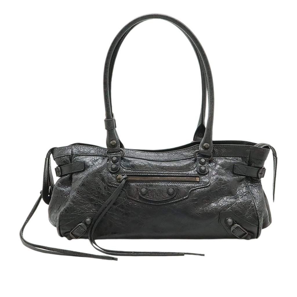 Balenciaga Lambskin Le City East West Shoulder Bag Black Leather Very good condition - Front View