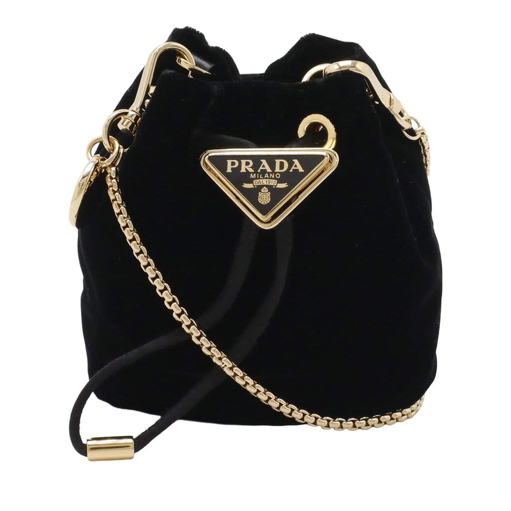Prada Mini Velluto Drawstring Pouch Black Very good condition - Front View