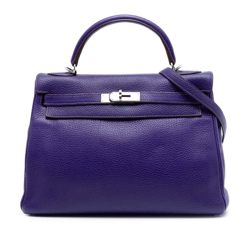 Hermès Clemence Kelly II Retourne 32 Purple Leather Very good condition - Front View