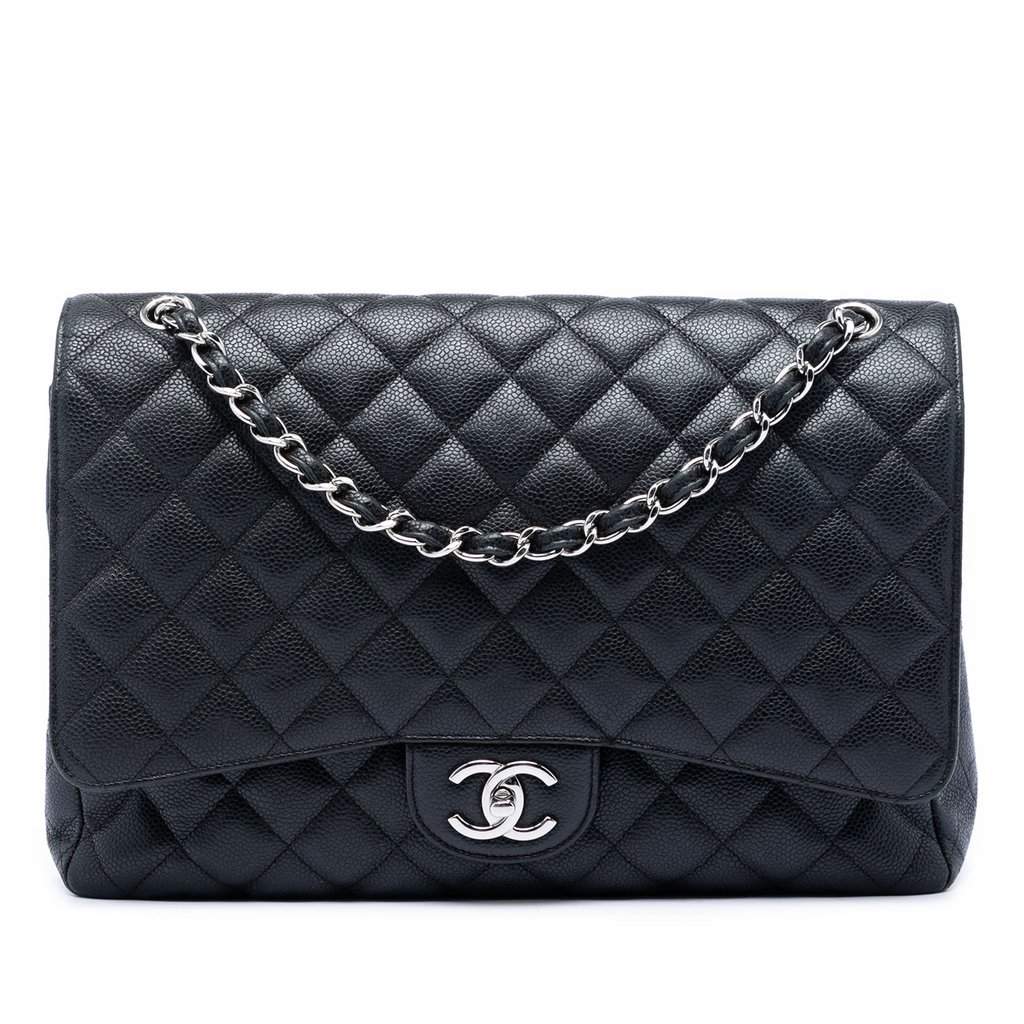 Chanel Maxi Classic Caviar Double Flap Black Leather Very good condition - Front View