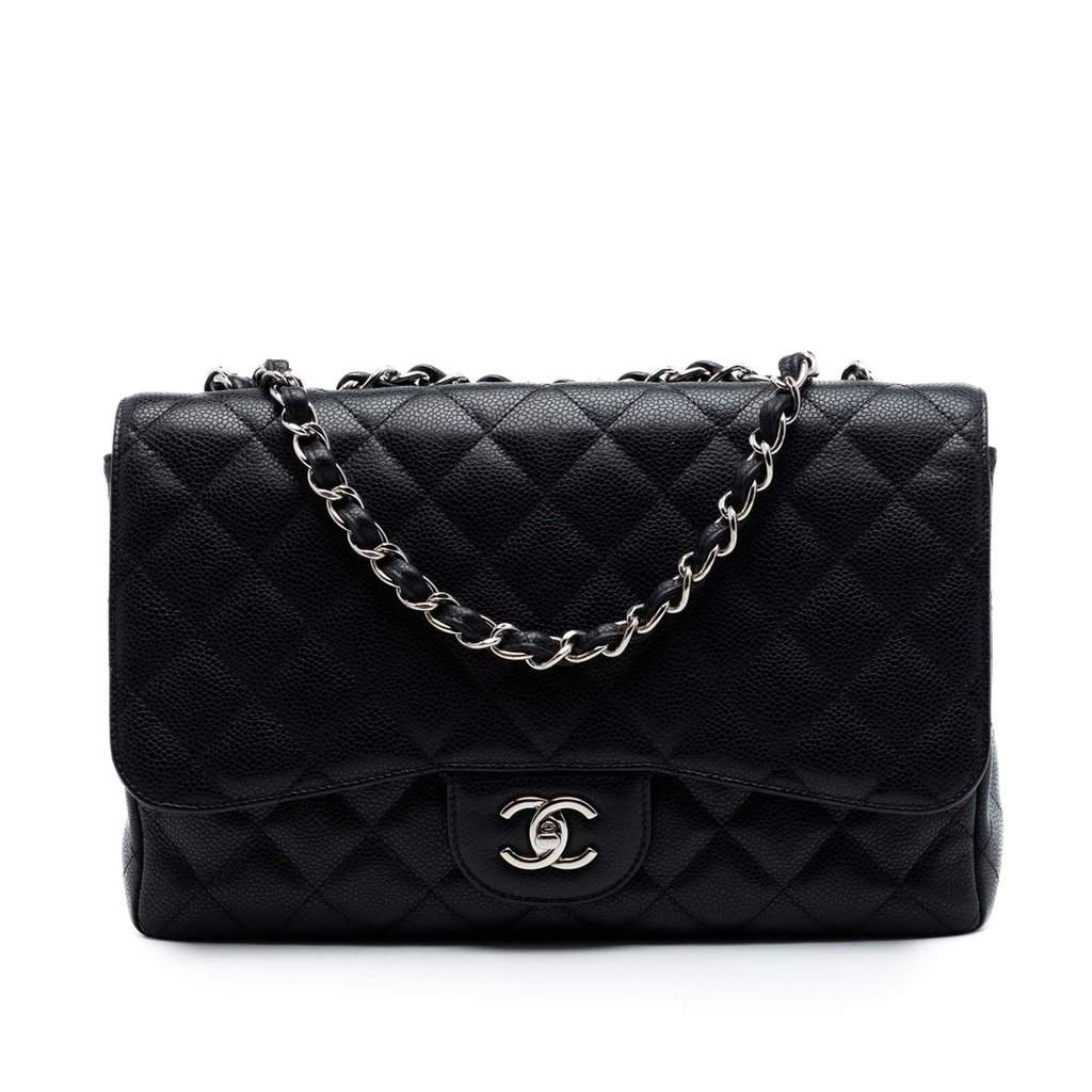 Chanel Jumbo Classic Caviar Single Flap Black Leather Very good - Front View