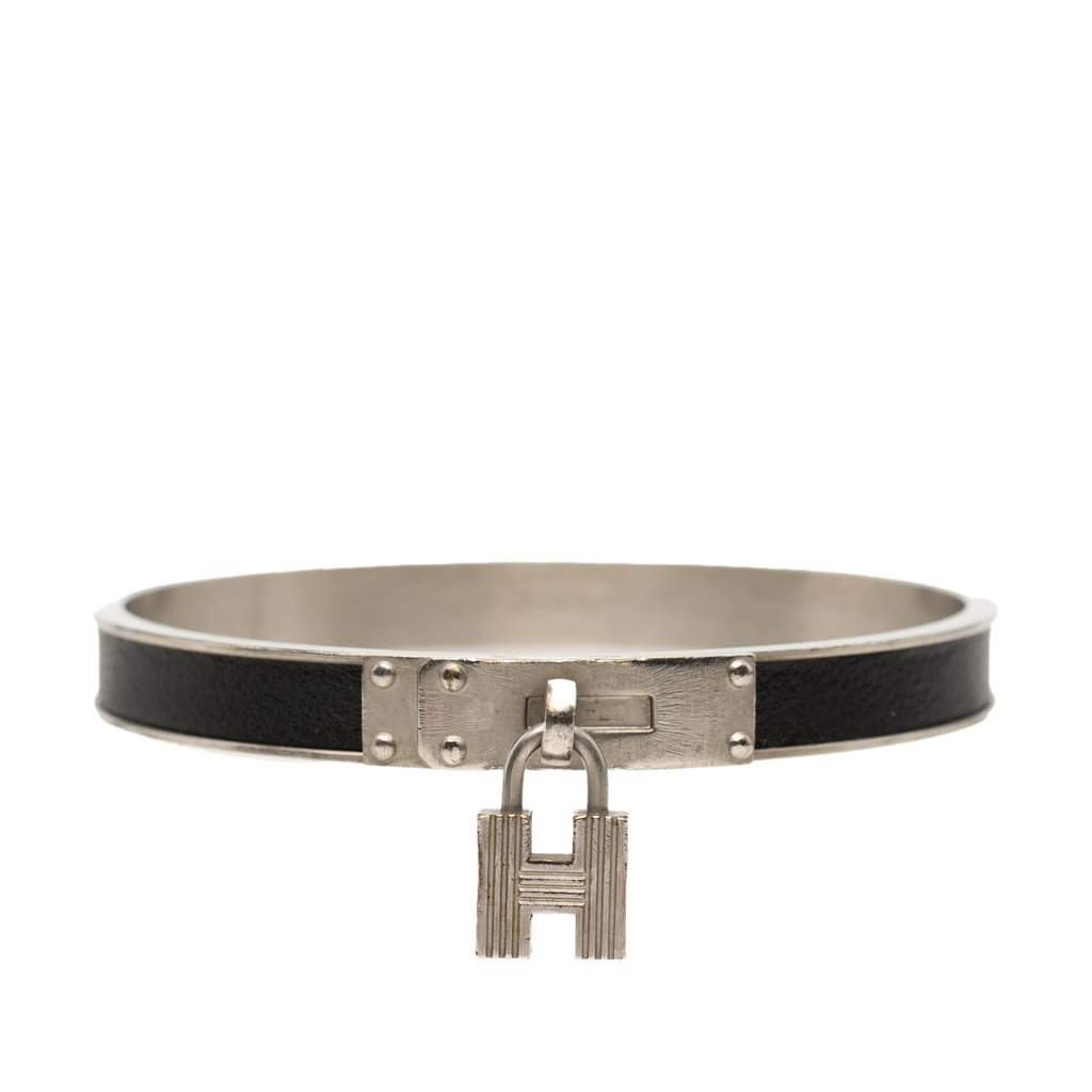 Hermès Leather Kelly Cadena Lock Bangle Bracelet Black Leather Very good - Front View