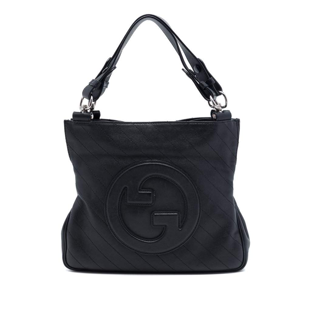 Gucci Small Diagonal Stitched Calfskin Blondie Satchel Black Leather Very good - Front View