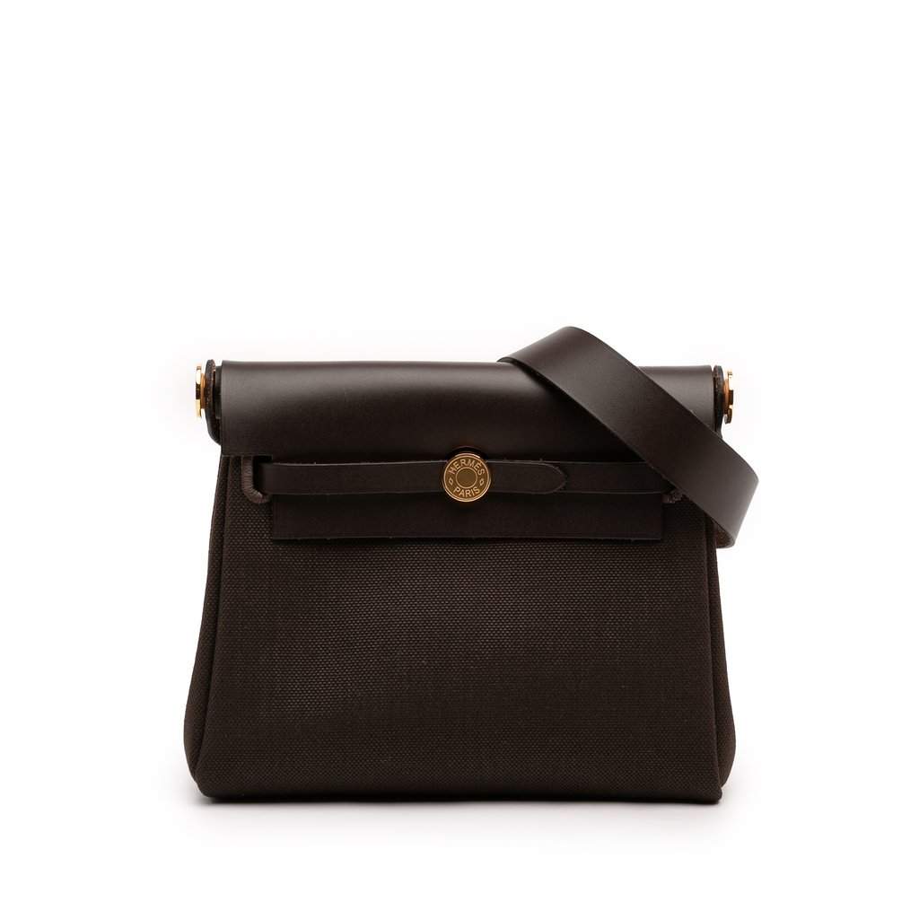 Hermès Military Toile and Vache Hunter Herbag Zip 20 Brown Never worn - Front View