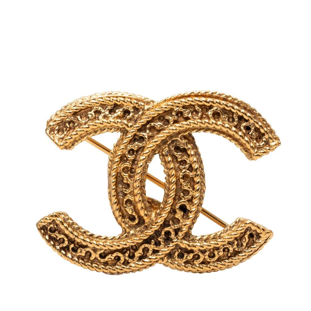 Chanel CC Gold Plated Rope Edge Brooch Gold Metal Very good condition - Front View
