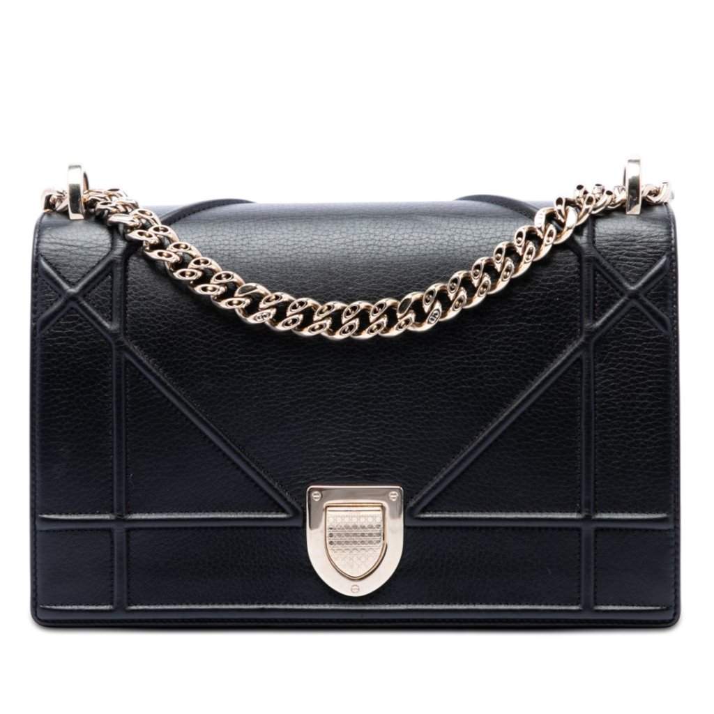 Dior Medium Calfskin Diorama Flap Black Leather Very good - Front View