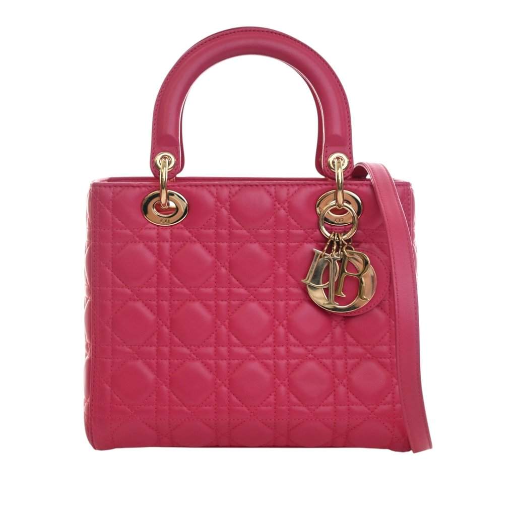 Dior Medium Lambskin Cannage Lady Dior Pink Leather Very good - Front View