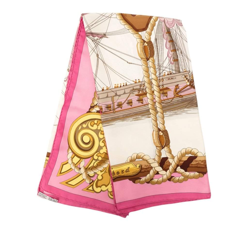 Hermès Tribord Silk Scarf 90 Pink Very good - Front View