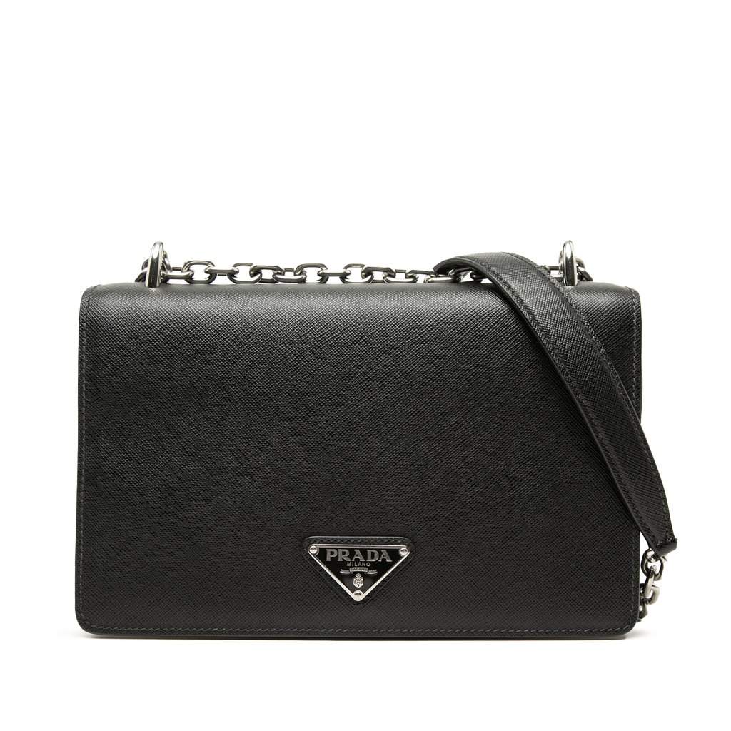 Prada Saffiano and Tessuto Chain Crossbody Black Very good - Front View