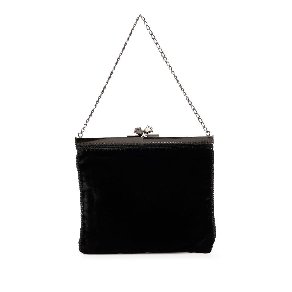 Prada Velluto Ricamo Tulip Kisslock Frame Bag Black Very good condition - Front View