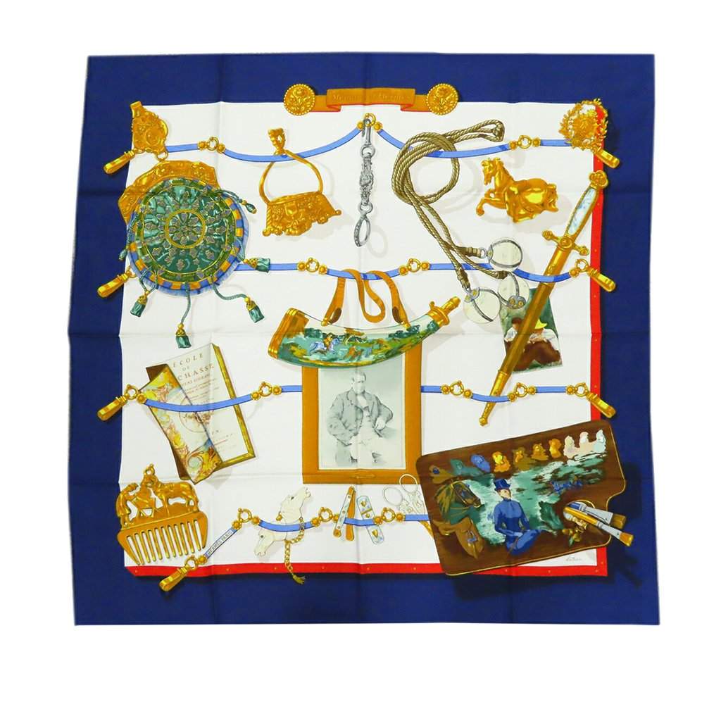 Hermès Memoire d Hermes Silk Scarf 90 Blue Very good condition - Front View