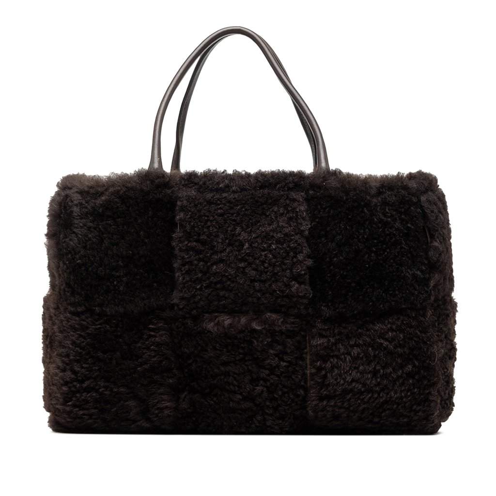 Bottega Veneta Small Shearling Intrecciato Arco Tote Brown Very good condition - Front View