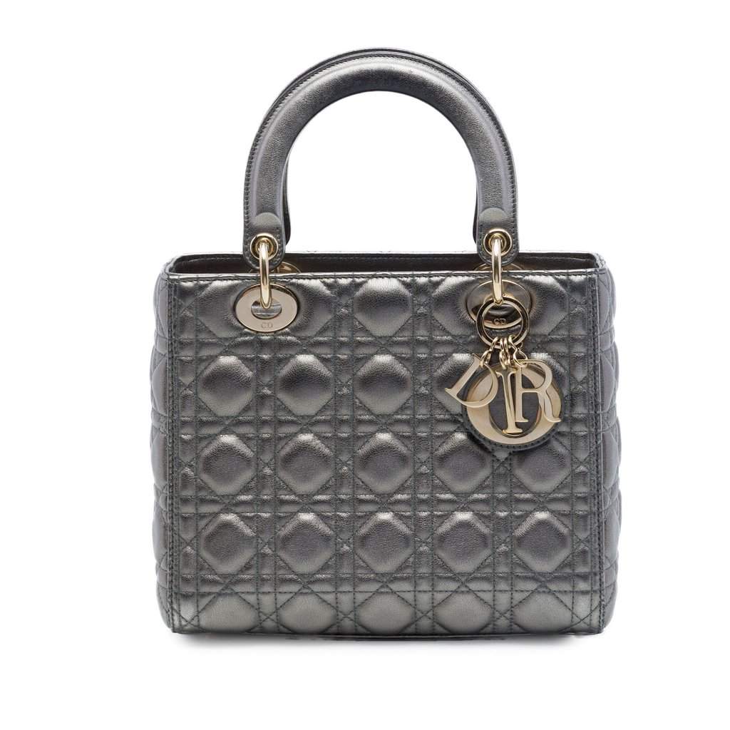 Dior Medium Metallic Lambskin Cannage Lady Dior MultiColor Leather Very good - Front View