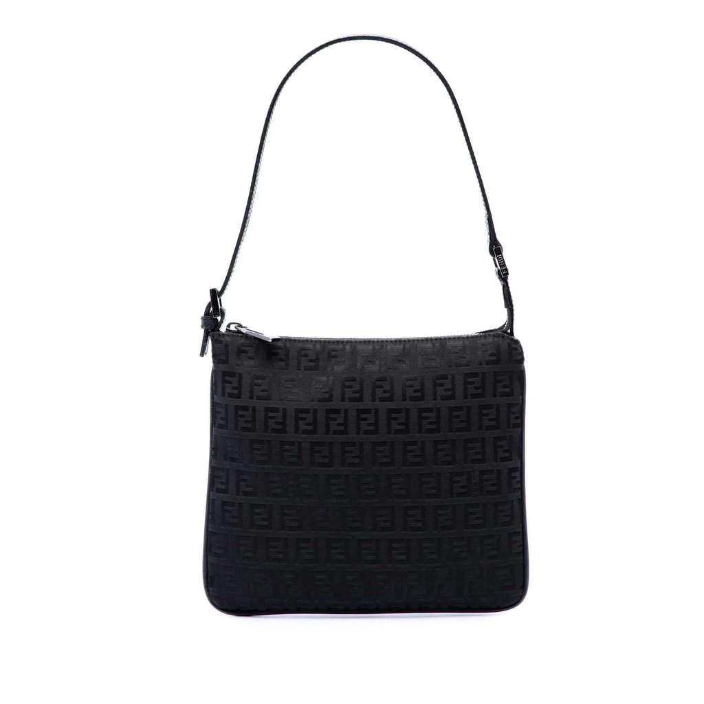 Fendi Zucchino Canvas Shoulder Bag Black Very good - Front View