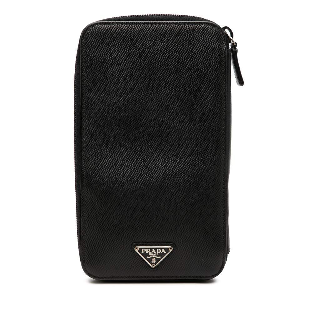Prada Saffiano Zip Around Wallet Black Leather Very good condition - Front View