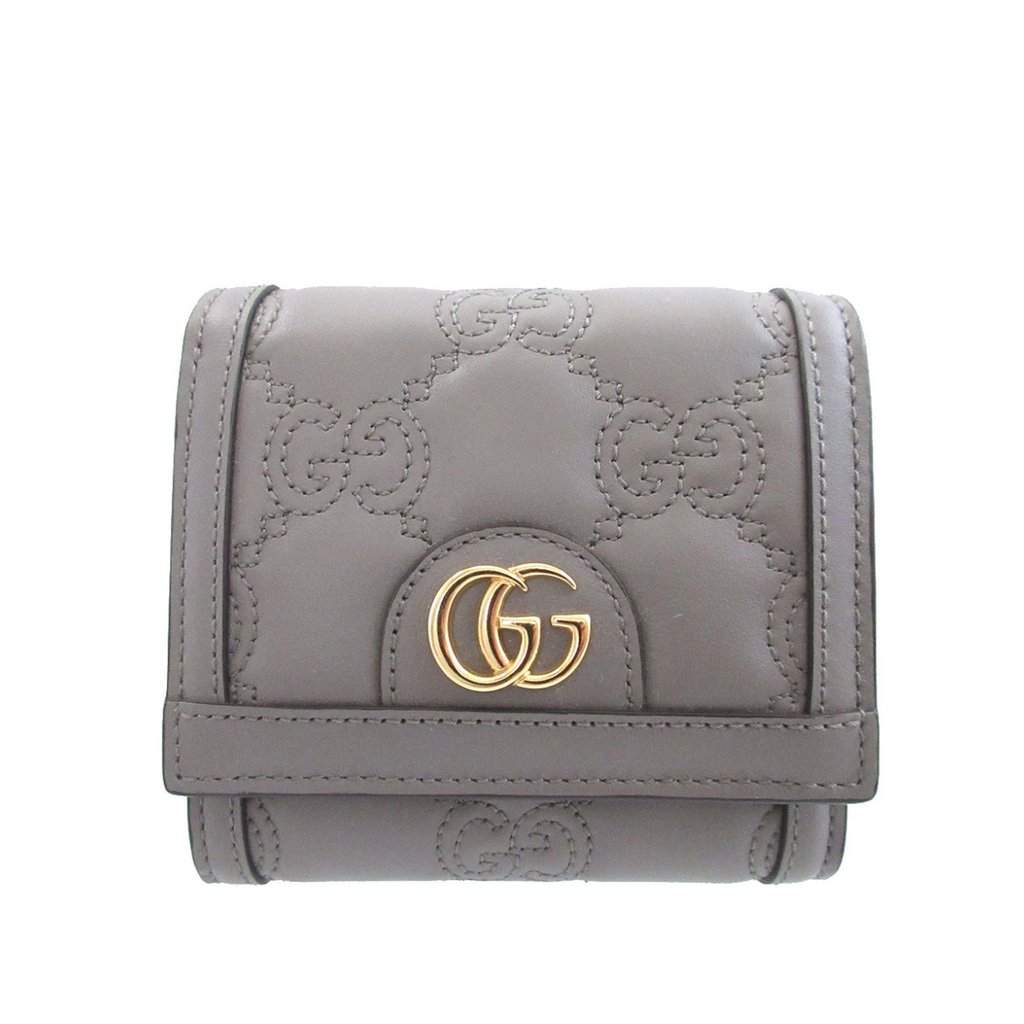 Gucci GG Matelasse Calfskin Bifold Wallet Grey Leather Very good - Front View