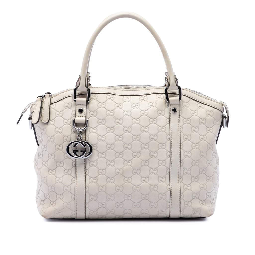 Gucci Medium Guccissima GG Charm Dome Satchel White Leather Very good condition - Front View