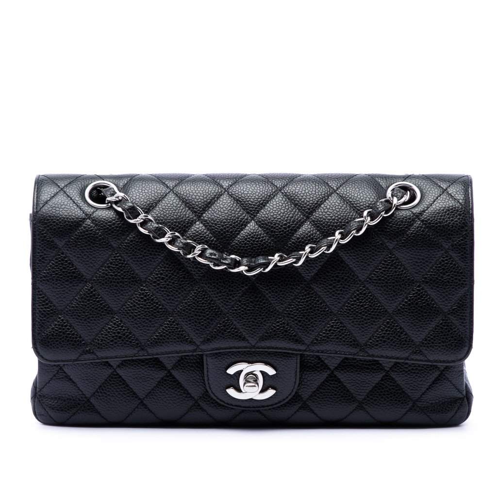 Chanel Medium Classic Caviar Double Flap Black Leather Very good condition - Front View