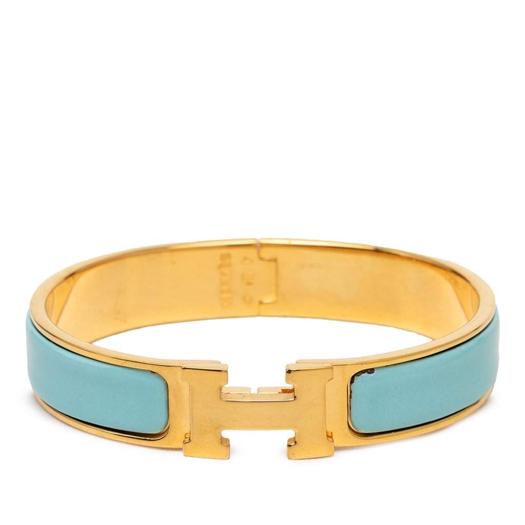 Hermès Narrow Enamel Clic H Bracelet GM Blue Very good condition - Front View