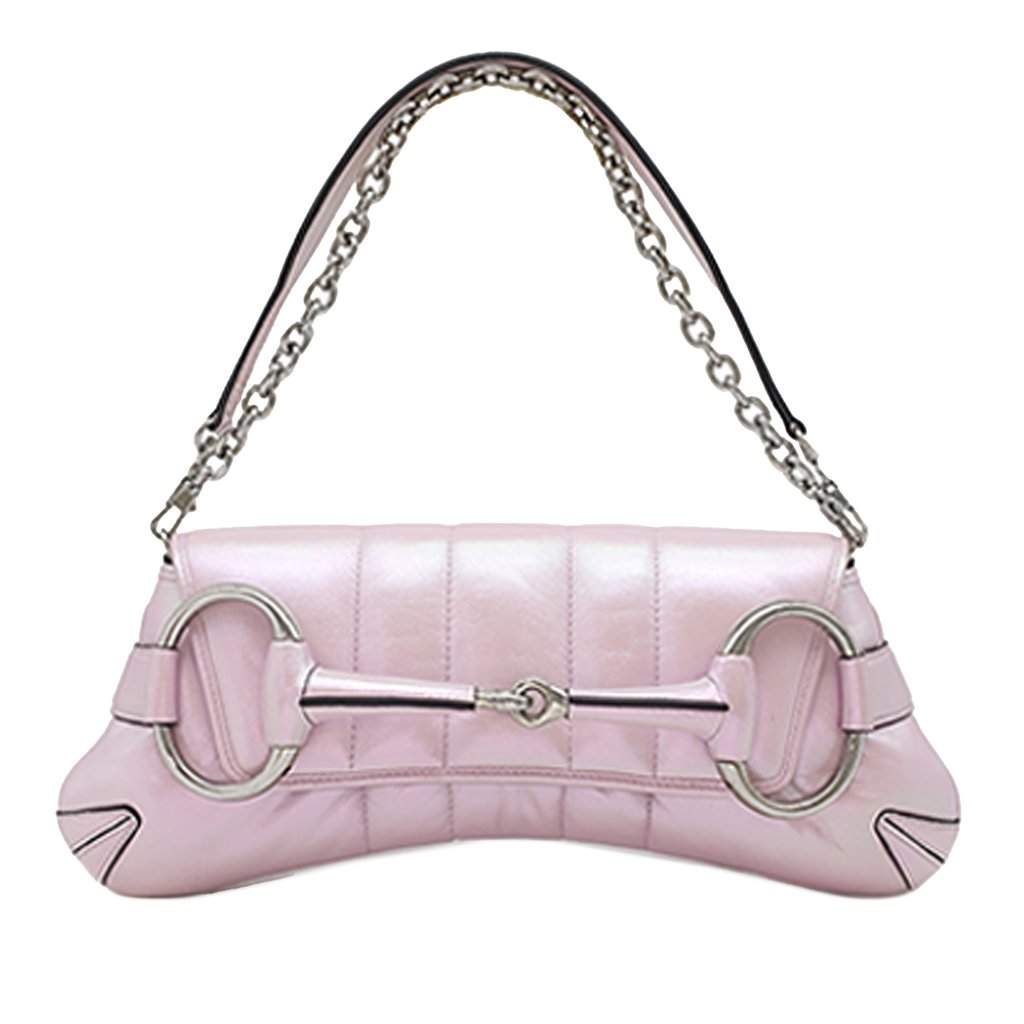 Gucci Small Iridescent Calfskin Horsebit Chain Satchel Pink Leather Very good - Front View