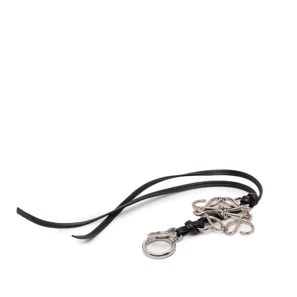 LOEWE Brass and Calfskin Anagram Key Ring and Bag Charm Black Leather Very good - Front View