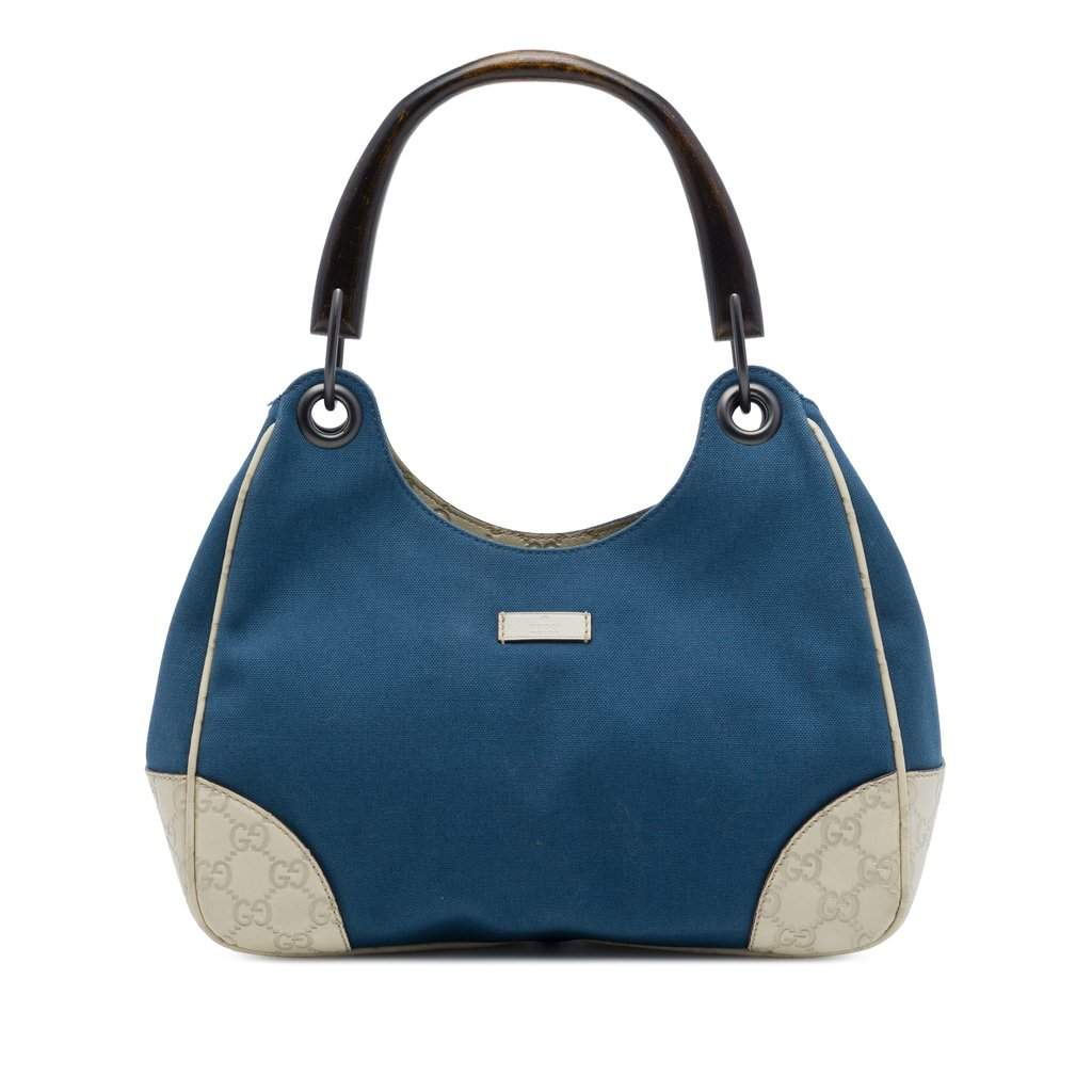 Gucci Guccissima Trimmed Canvas Colbert Shoulder Bag Blue Very good - Front View