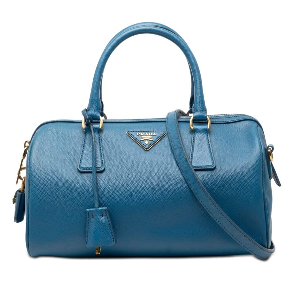 Prada Saffiano Lux Boston Bag Blue Leather Very good condition - Front View