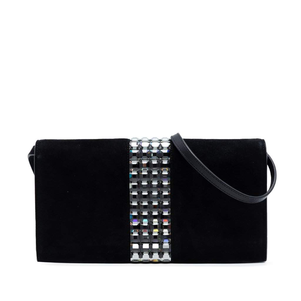 Gucci Suede Crystal Embellished Shoulder Bag Black Leather Very good condition - Front View
