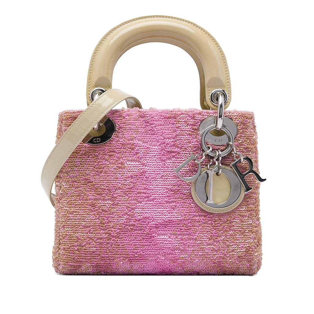 Dior Mini Patent Sequined Lady Dior Pink Leather Very good condition - Front View
