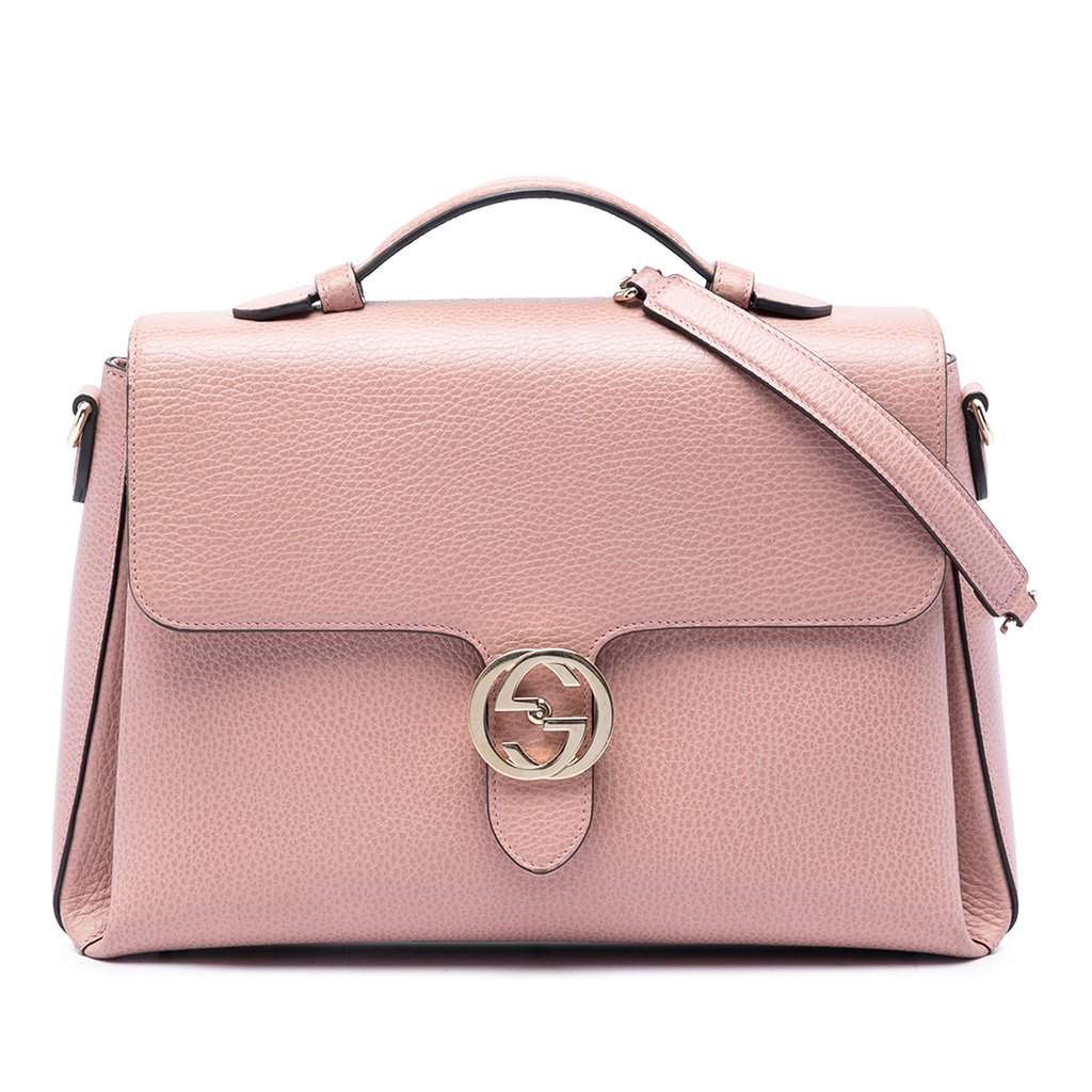 Gucci Medium Dollar Calfskin Interlocking G Satchel Pink Leather Very good condition - Front View