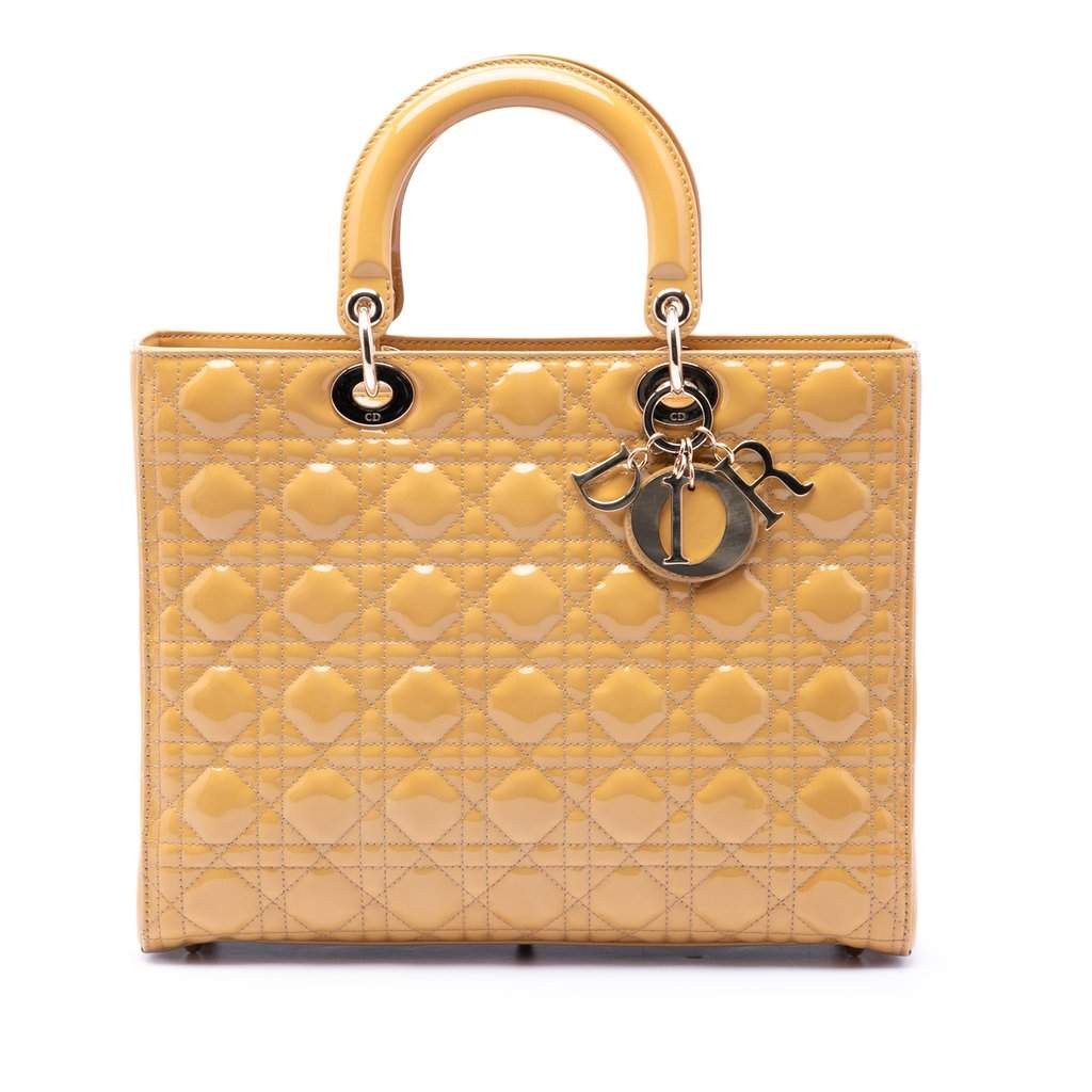 Dior Large Patent Cannage Lady Dior Yellow Leather Very good condition - Front View