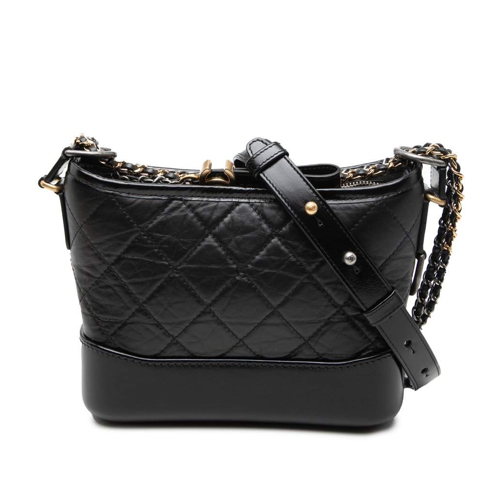 Chanel Small Quilted Aged Calfskin Gabrielle Hobo Black Leather Very good - Front View