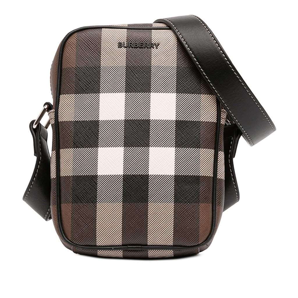 Burberry Giant Check E-Canvas Vertical Paddy Crossbody Brown Very good condition - Front View