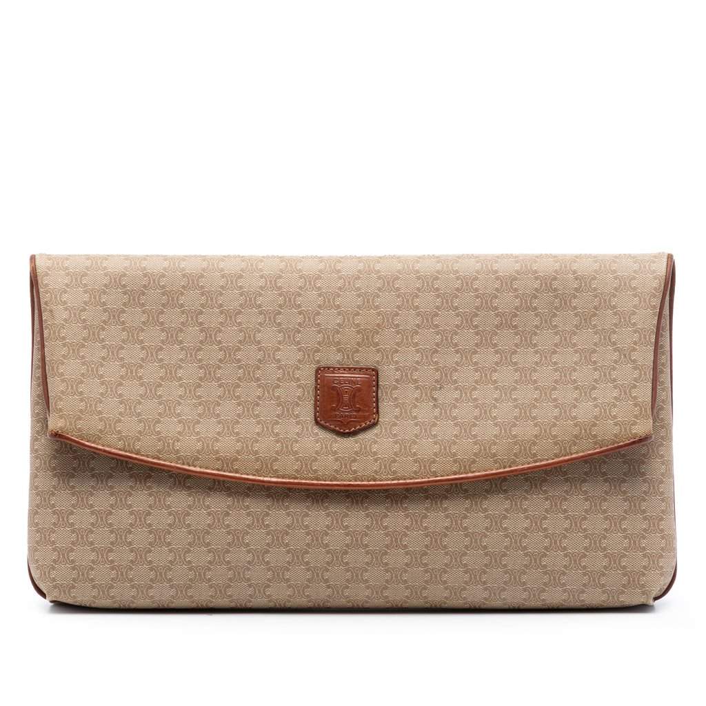 Celine Macadam Coated Canvas Clutch Beige Very good condition - Front View