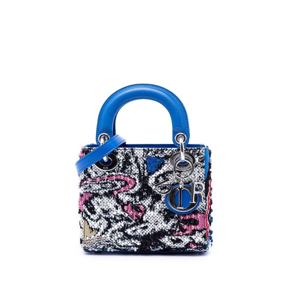 Dior Dior Lady Art No 2 Edition Namsa Leuba Mini Calfskin Beaded and Embroidered Lady Dior Blue Leather Very good - Front View