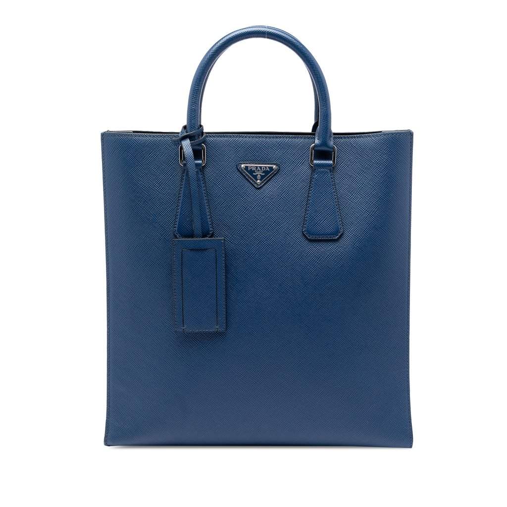 Prada Saffiano North South Tote Blue Leather Very good - Front View