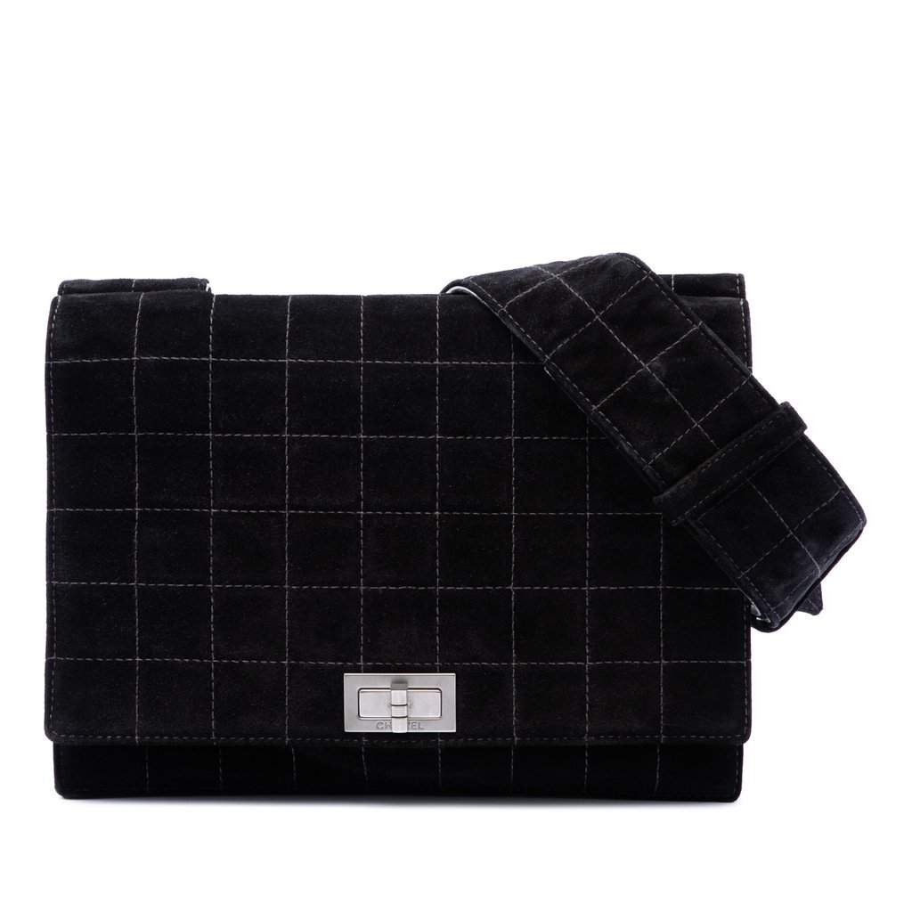 Chanel Chocolate Bar Suede Reissue 2.55 Single Flap Black Leather Very good condition - Front View