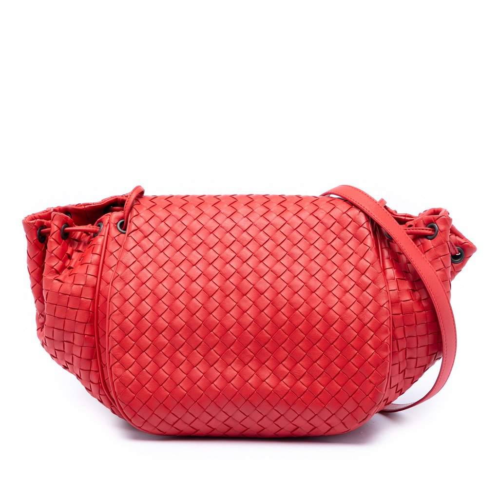 Bottega Veneta Nappa Intrecciato Flap Crossbody Red Leather Very good condition - Front View
