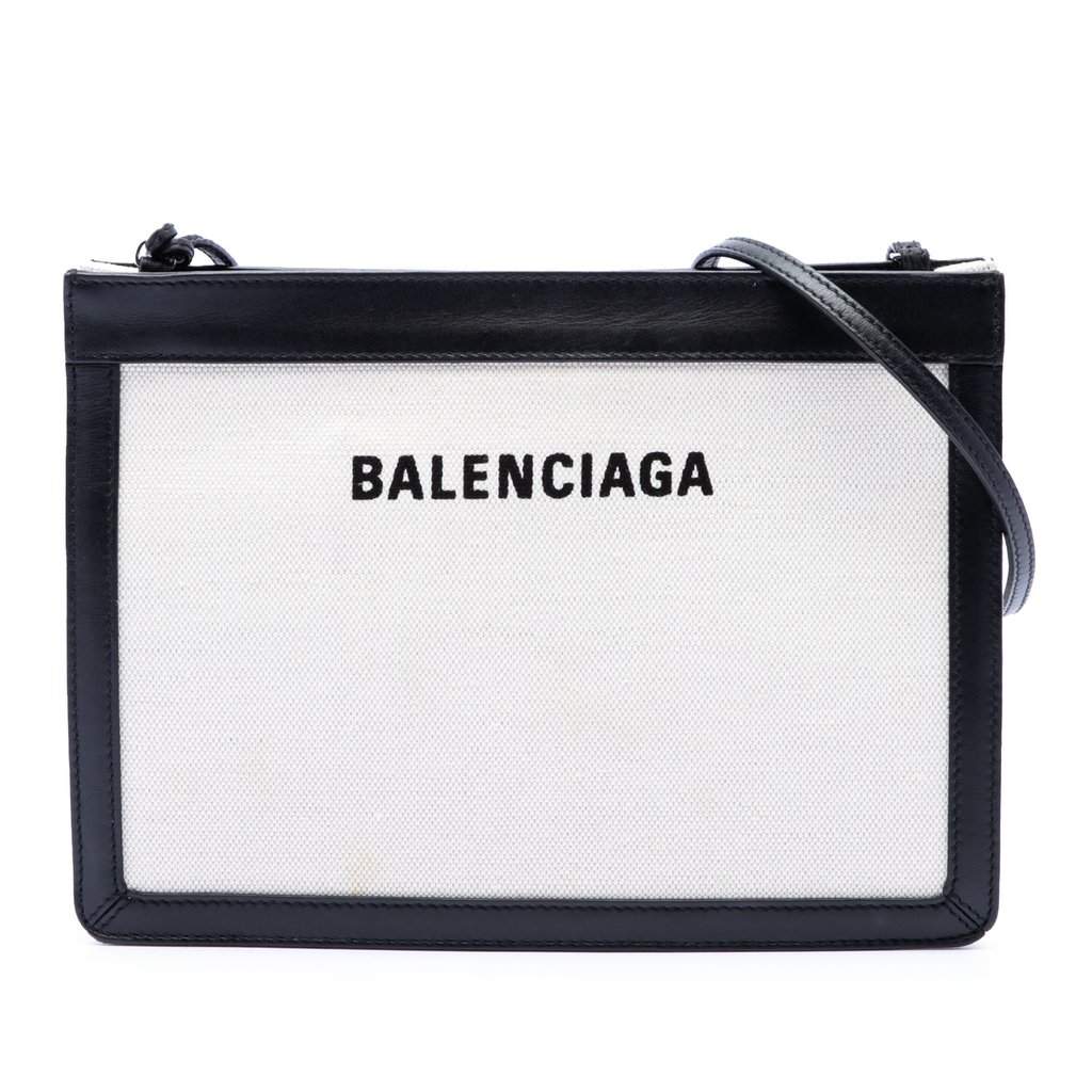 Balenciaga Canvas Navy Pochette Crossbody Brown Very good condition - Front View