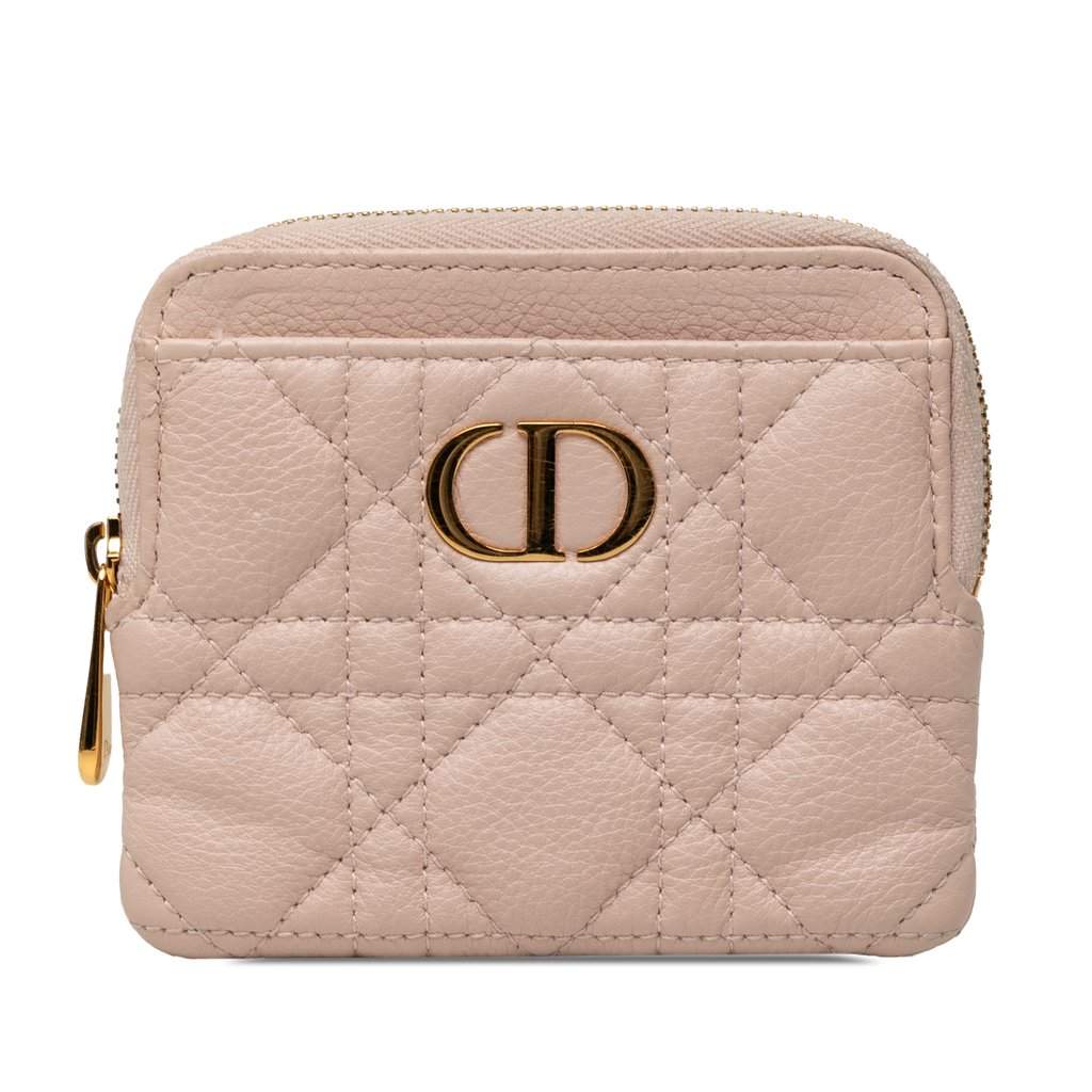 Dior Calfskin Cannage Supple Caro Lavender Coin Pouch Pink Leather Very good condition - Front View