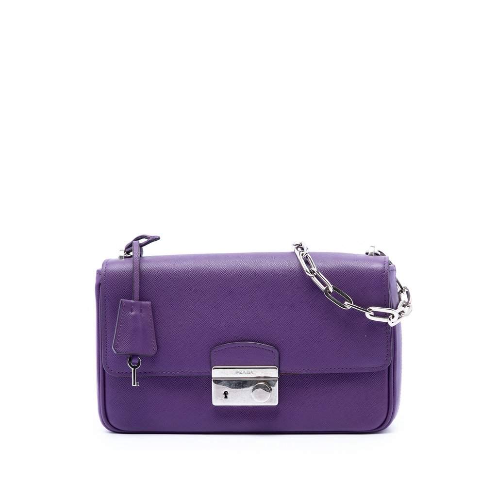 Prada Saffiano Sound Lock Crossbody Purple Leather Very good condition - Front View