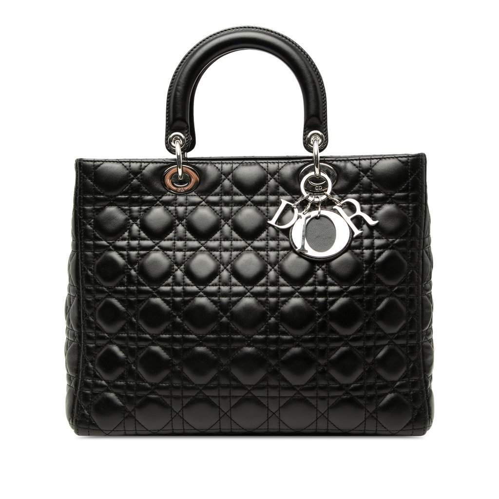 Dior Large Lambskin Cannage Lady Dior Black Leather Very good condition - Front View